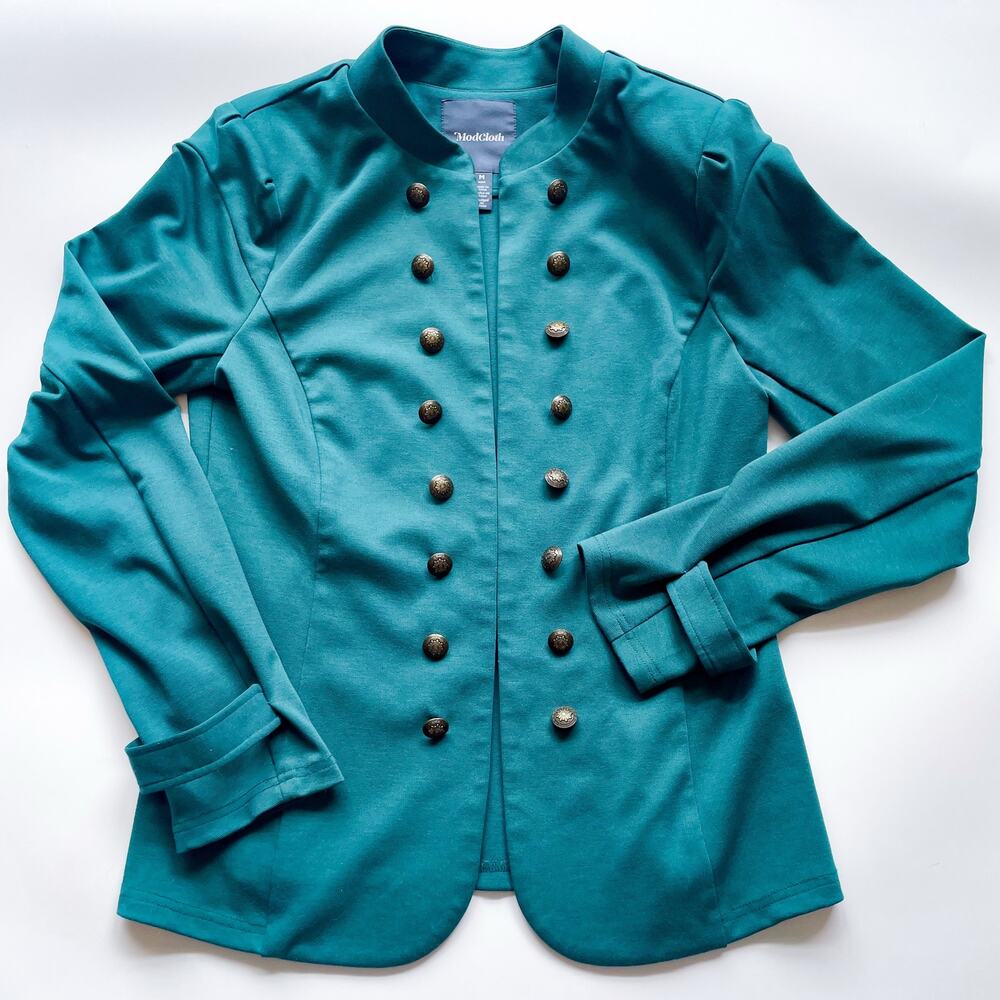 Women's Modcloth Teal Military Style Blazer Jacket Size Medium